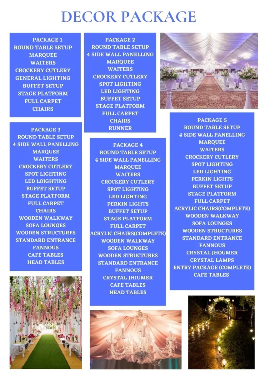 Syed's Catering Services decor package sheet