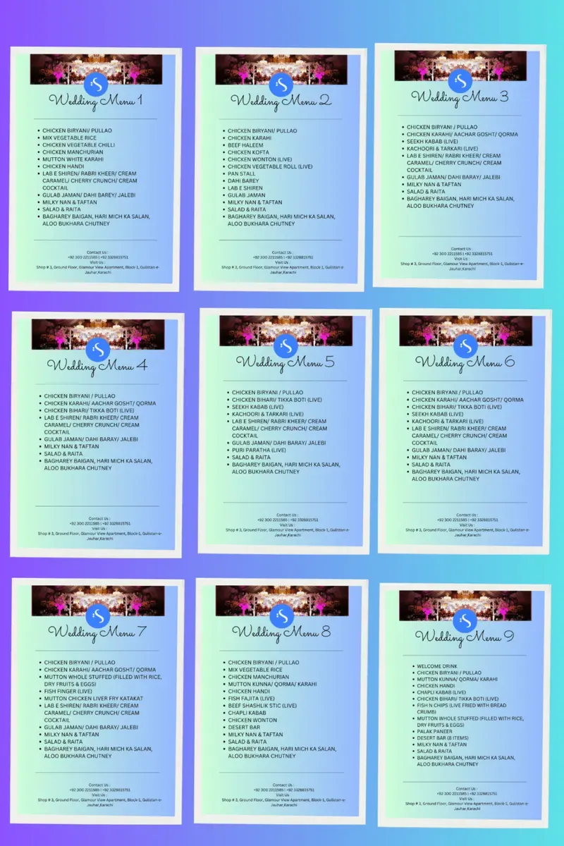 Syed's Catering Services wedding menu