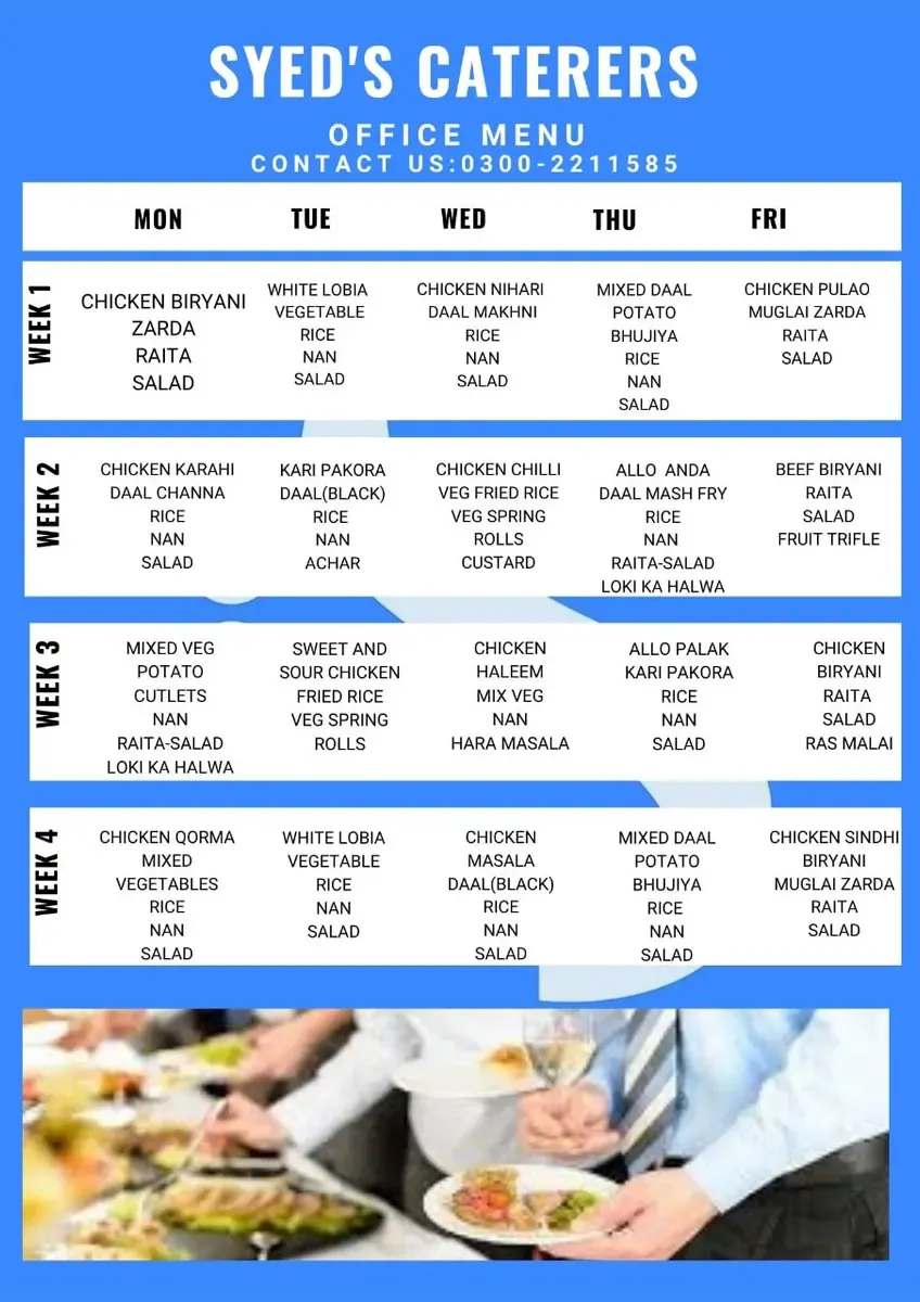 Syed's Catering Services office menu rotation